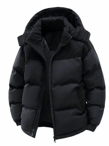 Gepolsterte Winterjacke mit Kapuze und Cord-Details für Herren
