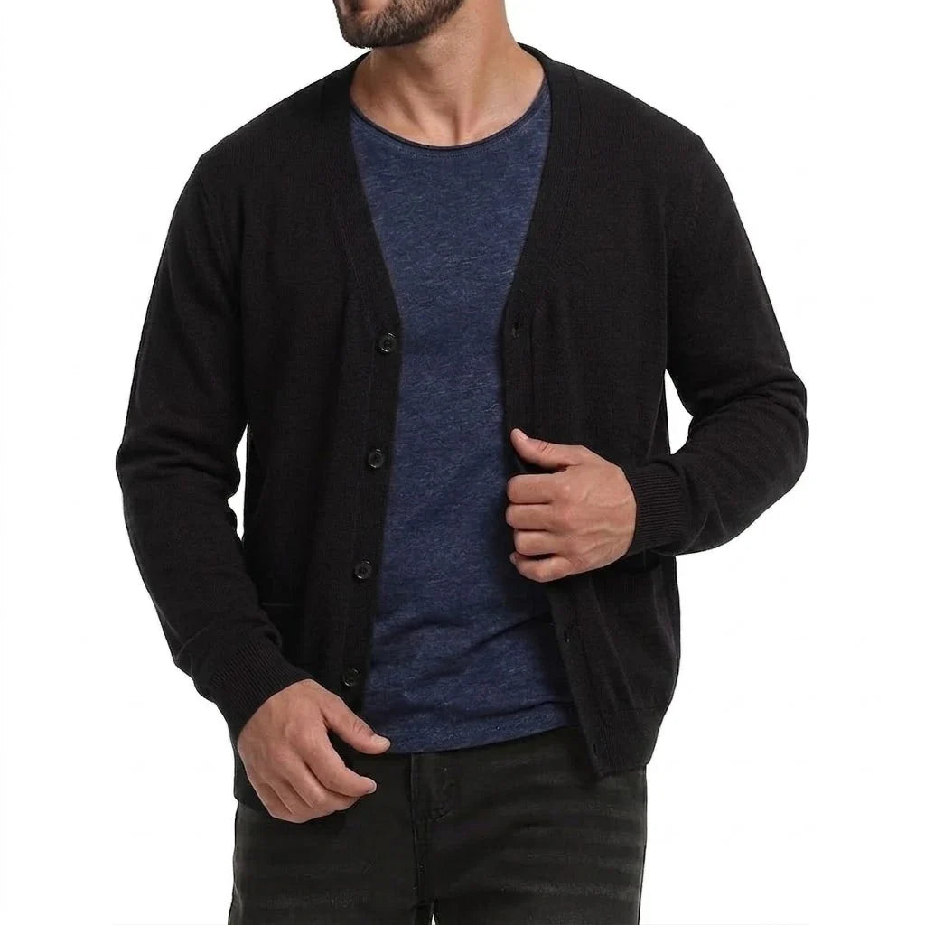 Herren Cardigan V-Ausschnitt Knopfleiste Langarm Basic Strickjacke