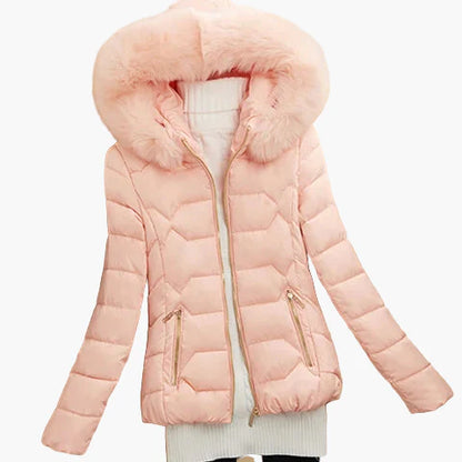 Damen Winter Steppjacke mit Kapuze und Fellkragen – Modische warme Outdoorjacke