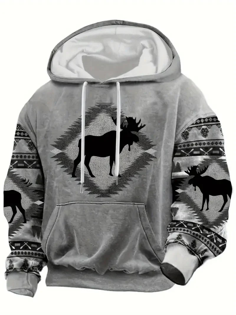 Herren Hoodie mit Hirsch-Motiv und Muster Ärmeln