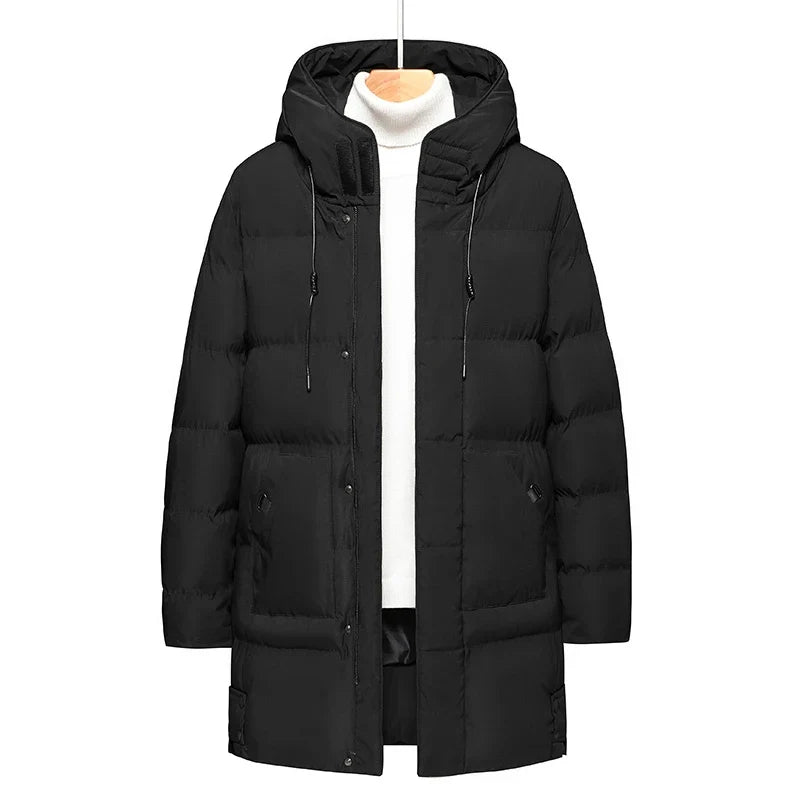 Herren Winter Steppmantel mit Kapuze Lang Gepolsterte Jacke Warm