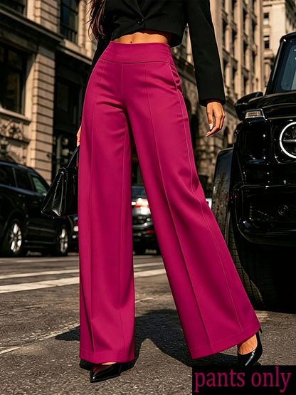 Damen Weite Hose Hoher Bund Mit Abnähern – Schwarz