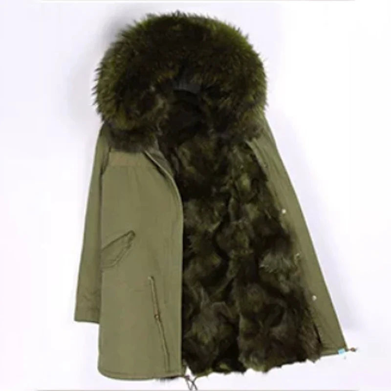 Damen Winter Parka mit Kapuze und Kunstpelz Futter