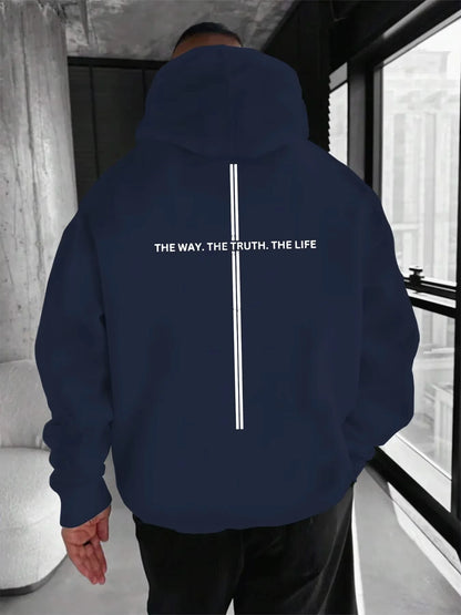Unisex Kapuzenpullover mit Statement-Print & Streifen, Oversized Hoodie