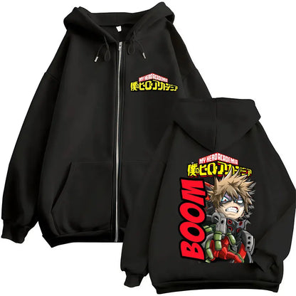 Unisex Reißverschluss Hoodie mit Kordelzug und Motivdruck – Verschiedene Designs