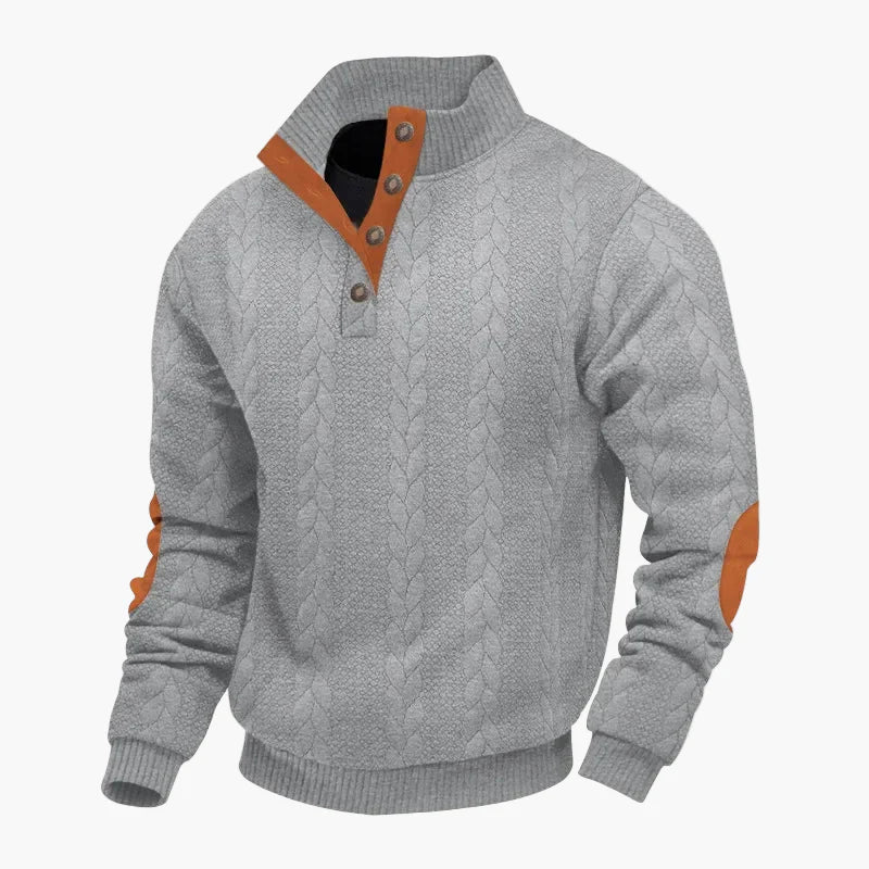 Herren Strickpullover mit Knopfleiste – Modischer Freizeit Sweater im Zopfmuster
