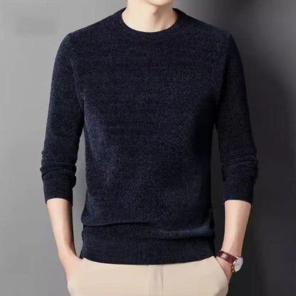 Herren Winter Pullover Rundhals Langarm Uni Farbe Warm gefüttert