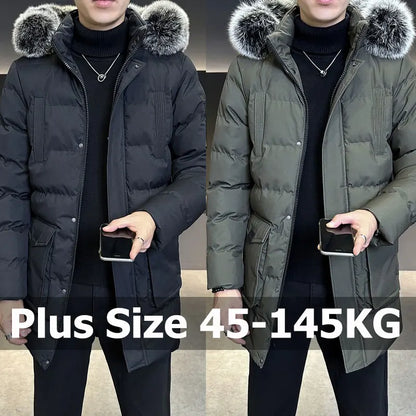 Herren Winterparka mit Kapuze und Kunstfellbesatz, Steppjacke in Marineblau, Schwarz, Grün
