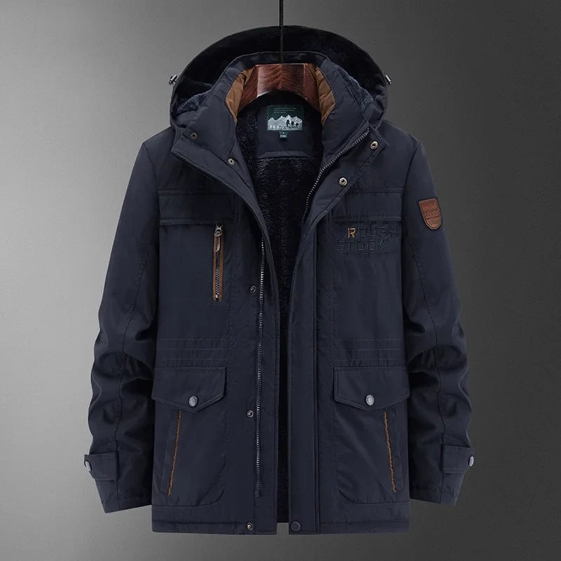 Herren Winterparka mit Kapuze, Teddyfutter und mehreren Taschen