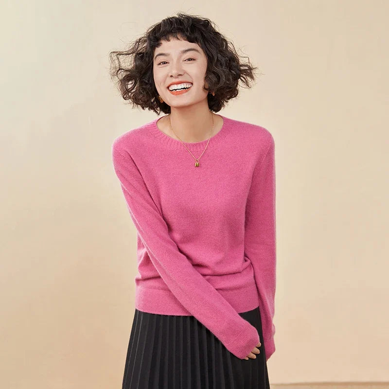 Damen Rundhals Pullover Langarm Basic Strickpullover