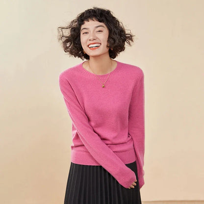 Damen Rundhals Pullover Langarm Basic Strickpullover