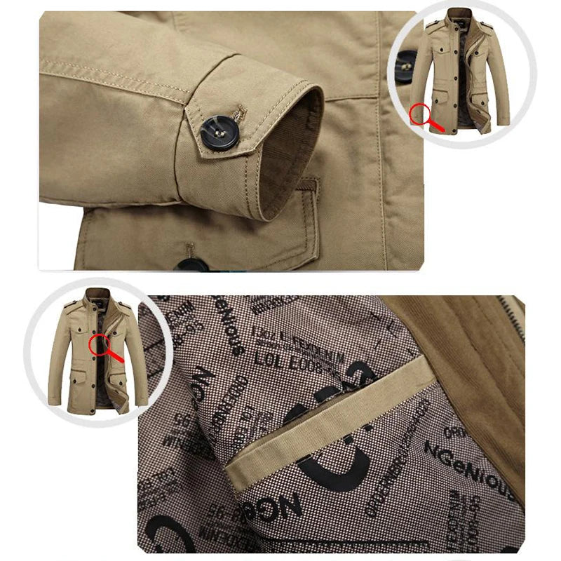 Herren Militärstil Freizeitjacke – Outdoor Übergangsjacke mit Knopfleiste und Schulterklappen