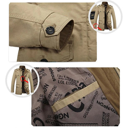 Herren Militärstil Freizeitjacke – Outdoor Übergangsjacke mit Knopfleiste und Schulterklappen