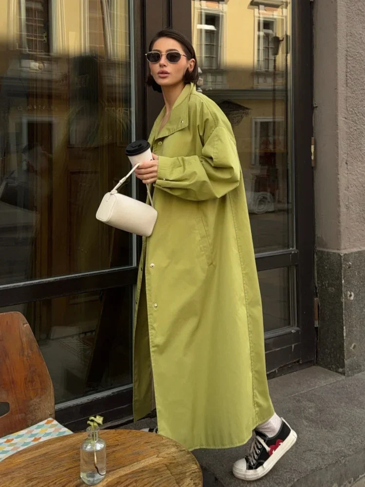 Damen Langer Mantel Übergroßer Trenchcoat mit Stehkragen und weiten Ärmeln