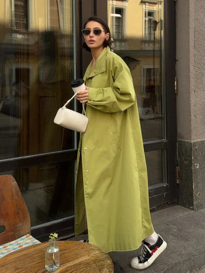 Damen Langer Mantel Übergroßer Trenchcoat mit Stehkragen und weiten Ärmeln