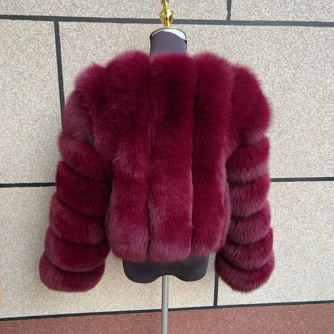 Damen Kurz Kunstpelzjacke Pelzmantel mit V-Ausschnitt