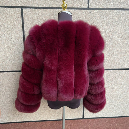 Damen Kurz Kunstpelzjacke Pelzmantel mit V-Ausschnitt
