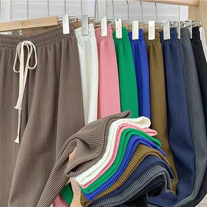 Gerippte Lounge Hose mit Tunnelzug – Weite Bein Freizeithose