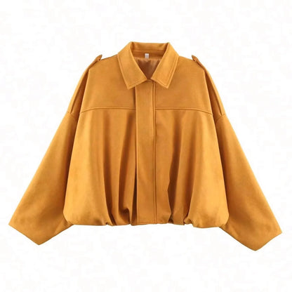 Damen Kurzjacke Oversize Cropped mit Kragen Braun