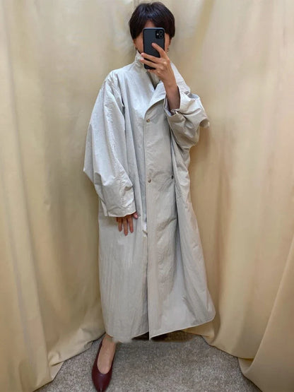 Damen Oversize Trenchcoat Mantel Lang Windbreaker Khaki