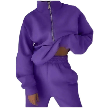 Damen Freizeit Trainingsanzug mit Reißverschluss – Bequemer Zweiteiler für Alltag und Sport