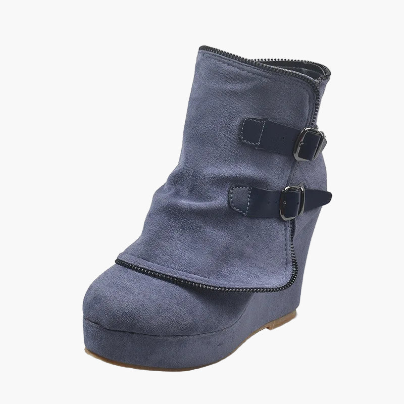 Damen Keilabsatz Stiefeletten mit Schnallen – Modische Boots für Herbst und Winter