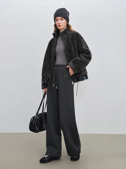 Damen Stehkragen Jacke Dunkelgrau mit Reißverschluss und Saumdetails