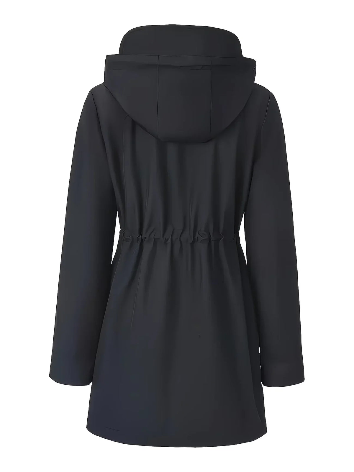 Schwarze Damen Regenjacke mit Kapuze und Karofutter