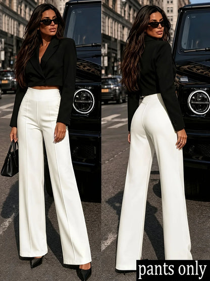 Damen Weite Hose Hoher Bund Mit Abnähern – Schwarz