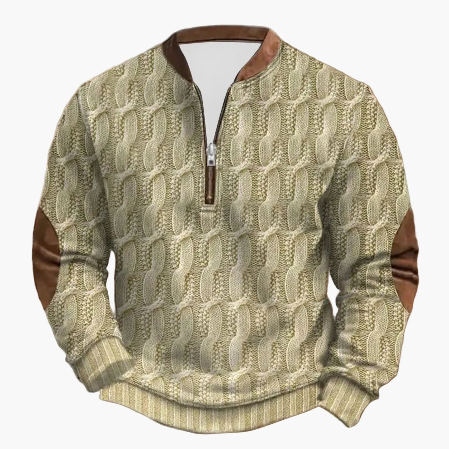 Herren Outdoor Freizeitpullover mit Stehkragen und Reißverschluss – Strickoptik, Langarm, Komfortabel