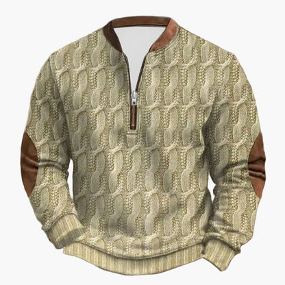Herren Outdoor Freizeitpullover mit Stehkragen und Reißverschluss – Strickoptik, Langarm, Komfortabel
