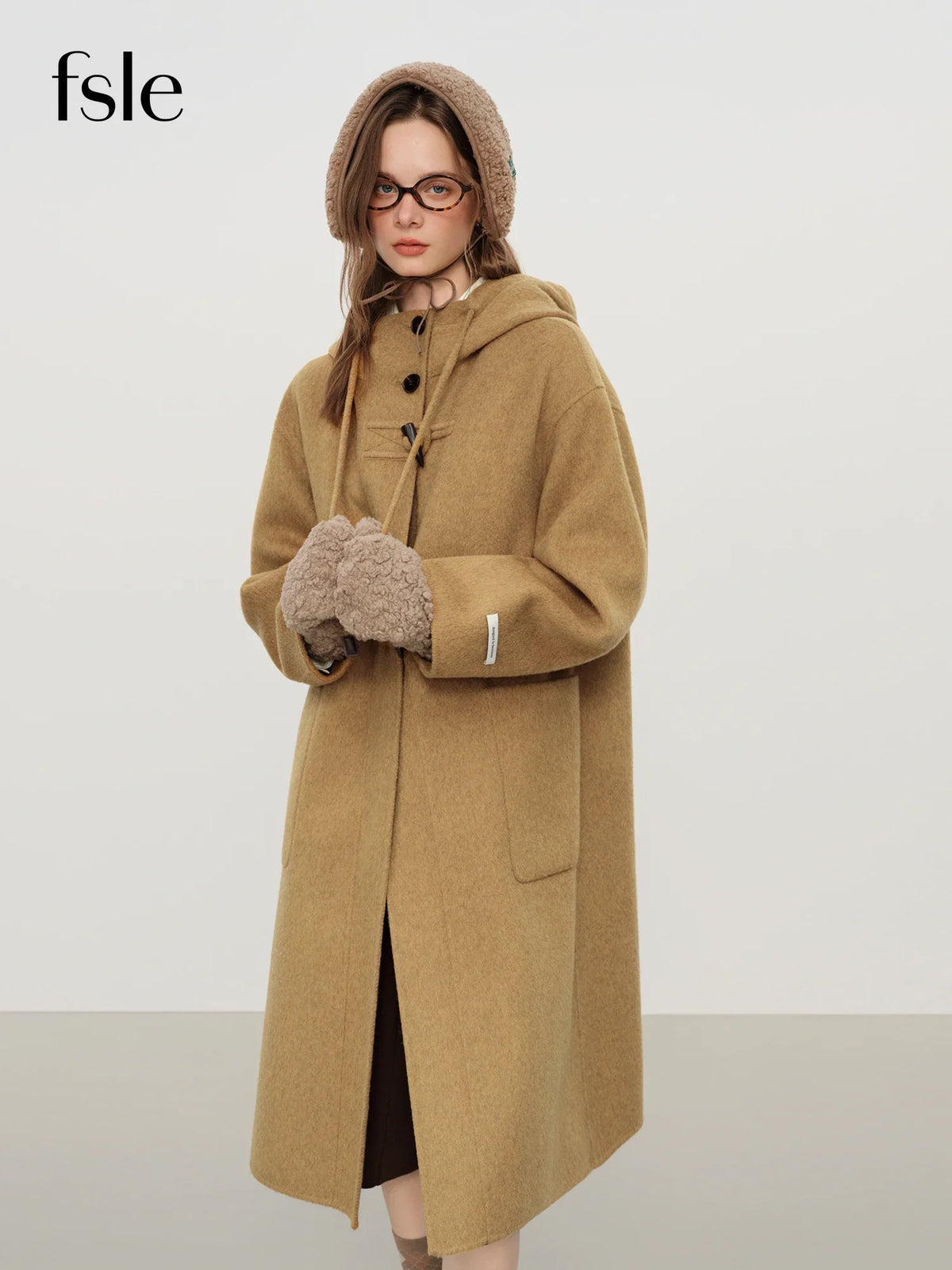Damen Dufflecoat Langer Wintermantel mit Kapuze und Knebelverschlüssen