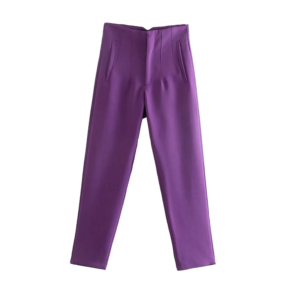 Damen Chinohose High Waist Gerade Beine Elegante Stoffhose Freizeithose