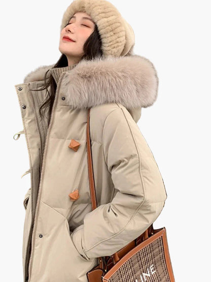 Damen Winterparka mit Kapuze und Kunstpelzkragen – Modischer Outdoor Mantel für kalte Tage