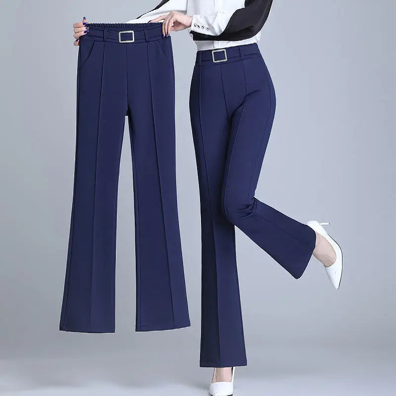 Damen Schlaghose mit hoher Taille und Zierschnalle