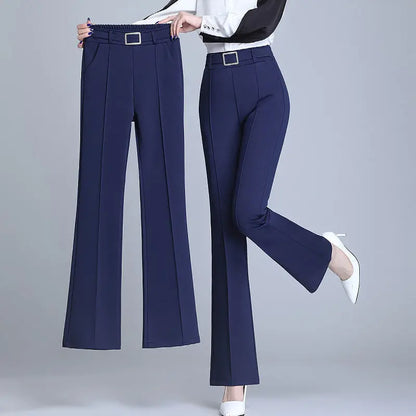Damen Schlaghose mit hoher Taille und Zierschnalle