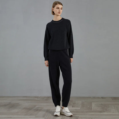 Damen Rundhals Pullover Gerippt mit Ziernaht