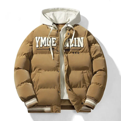 Unisex Steppjacke mit Kapuze und College-Schriftzug – Winterjacke