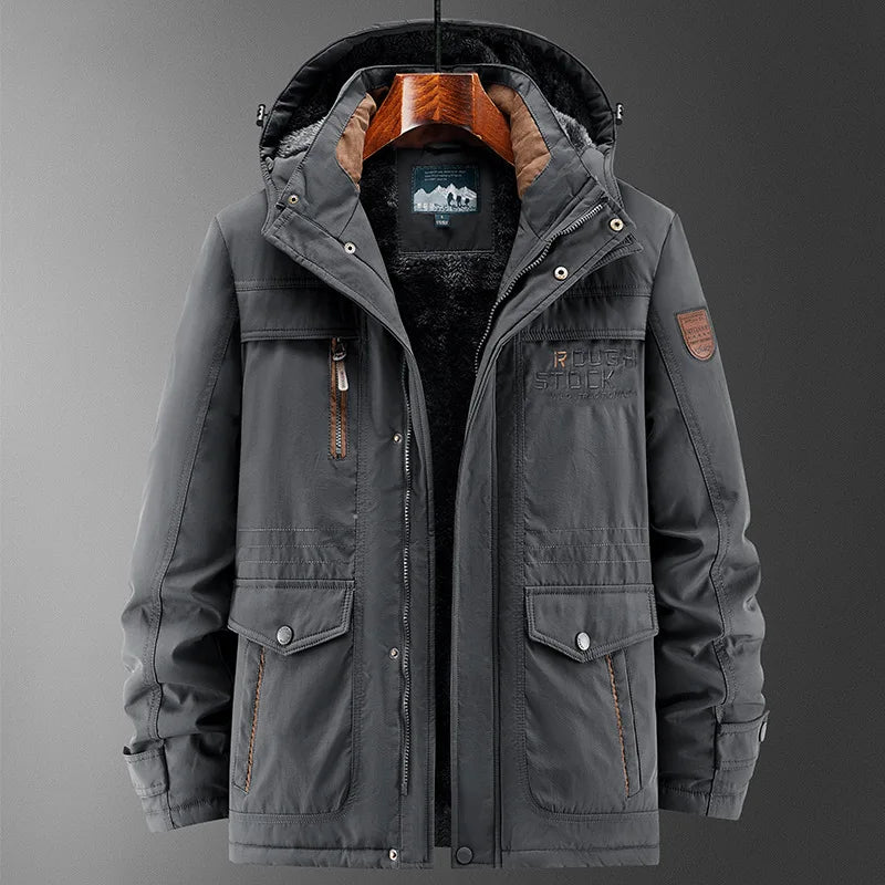 Herren Winterparka mit Kapuze, Teddyfutter und mehreren Taschen