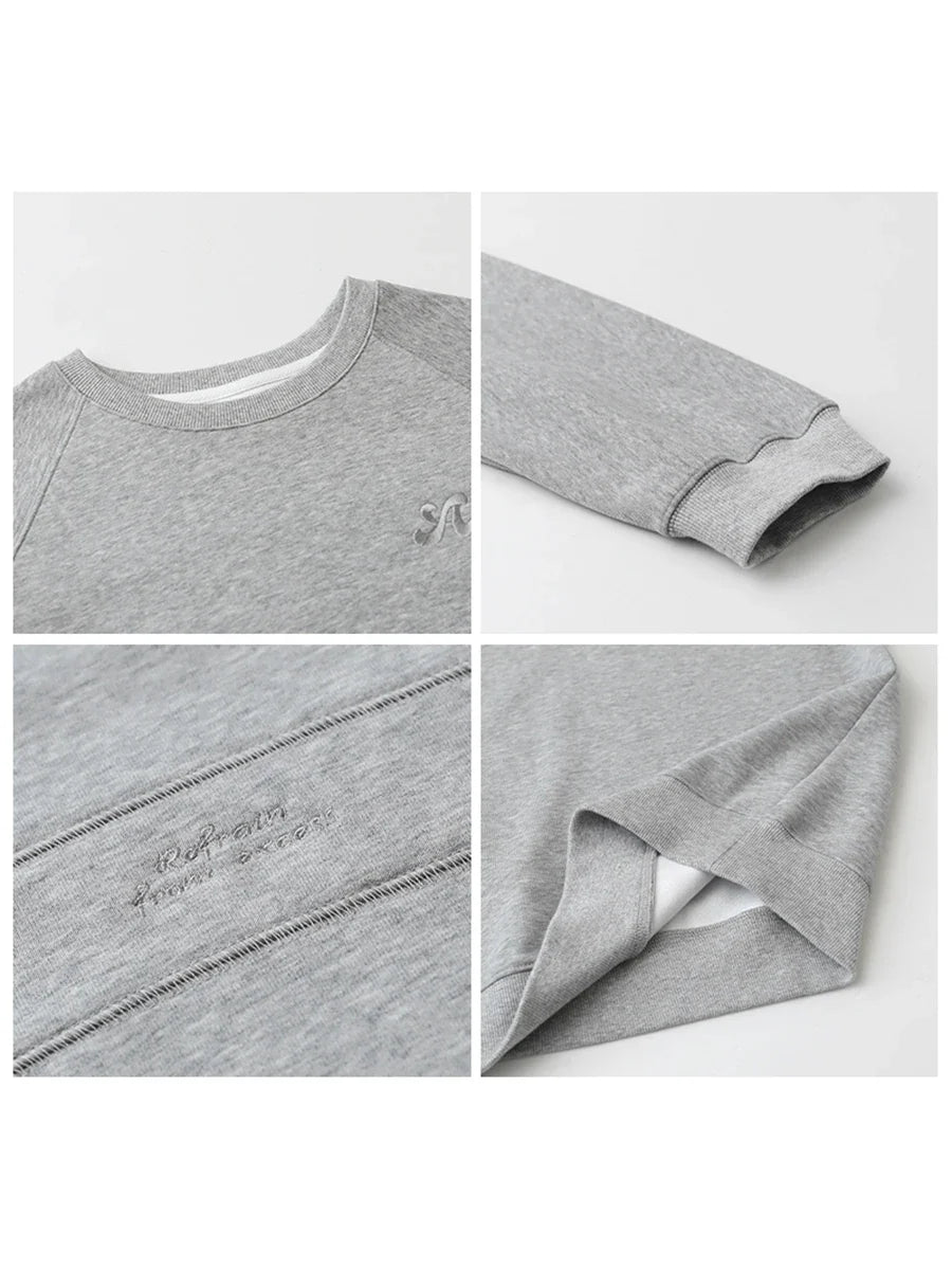 Damen Sweatshirt Rundhals Langarm Bestickt Türkis