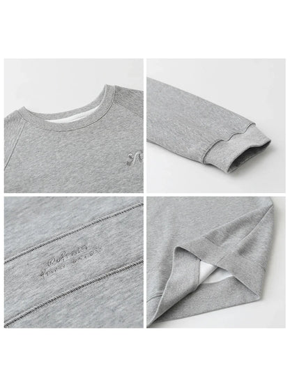 Damen Sweatshirt Rundhals Langarm Bestickt Türkis