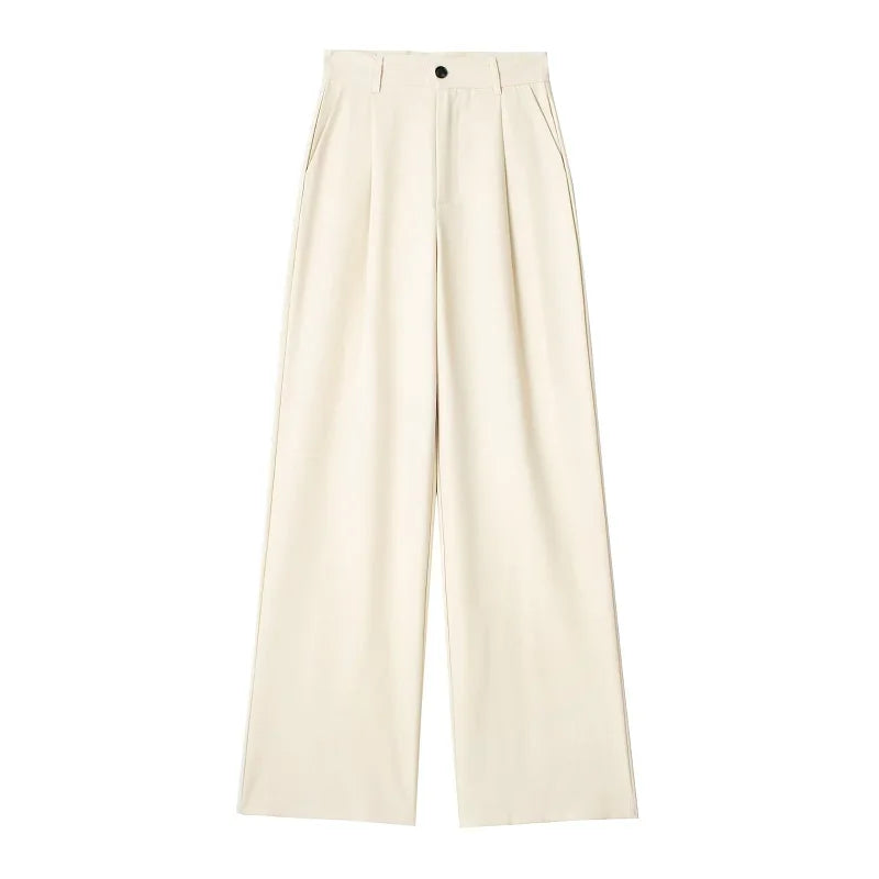 Damen Weite Hosen High Waist Straight Leg mit Faltenwurf – Schwarz, Beige, Grau, Gestreift