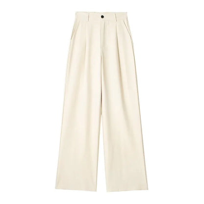 Damen Weite Hosen High Waist Straight Leg mit Faltenwurf – Schwarz, Beige, Grau, Gestreift