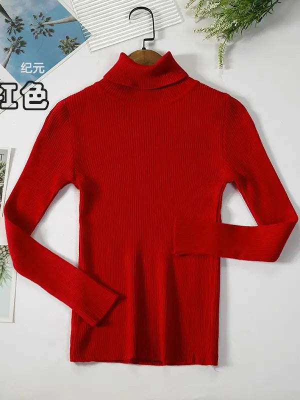 Gerippter Damen Rollkragenpullover Langarm Slim Fit
