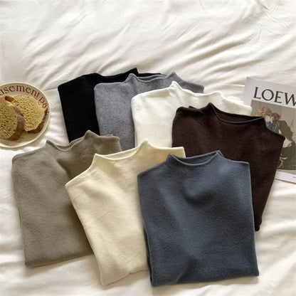 Damen Strickpullover Halbkragen Langarm Basic Oberteil