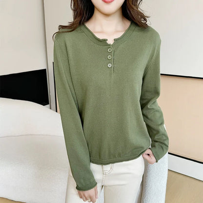 Damen Langarmshirt mit Knopfleiste Henley-Ausschnitt