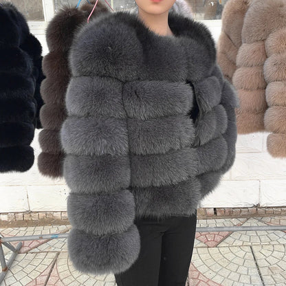 Damen Kurzjacke aus Kunstpelz, Winter Warmes Plüschjacke, Langarm Felljacke