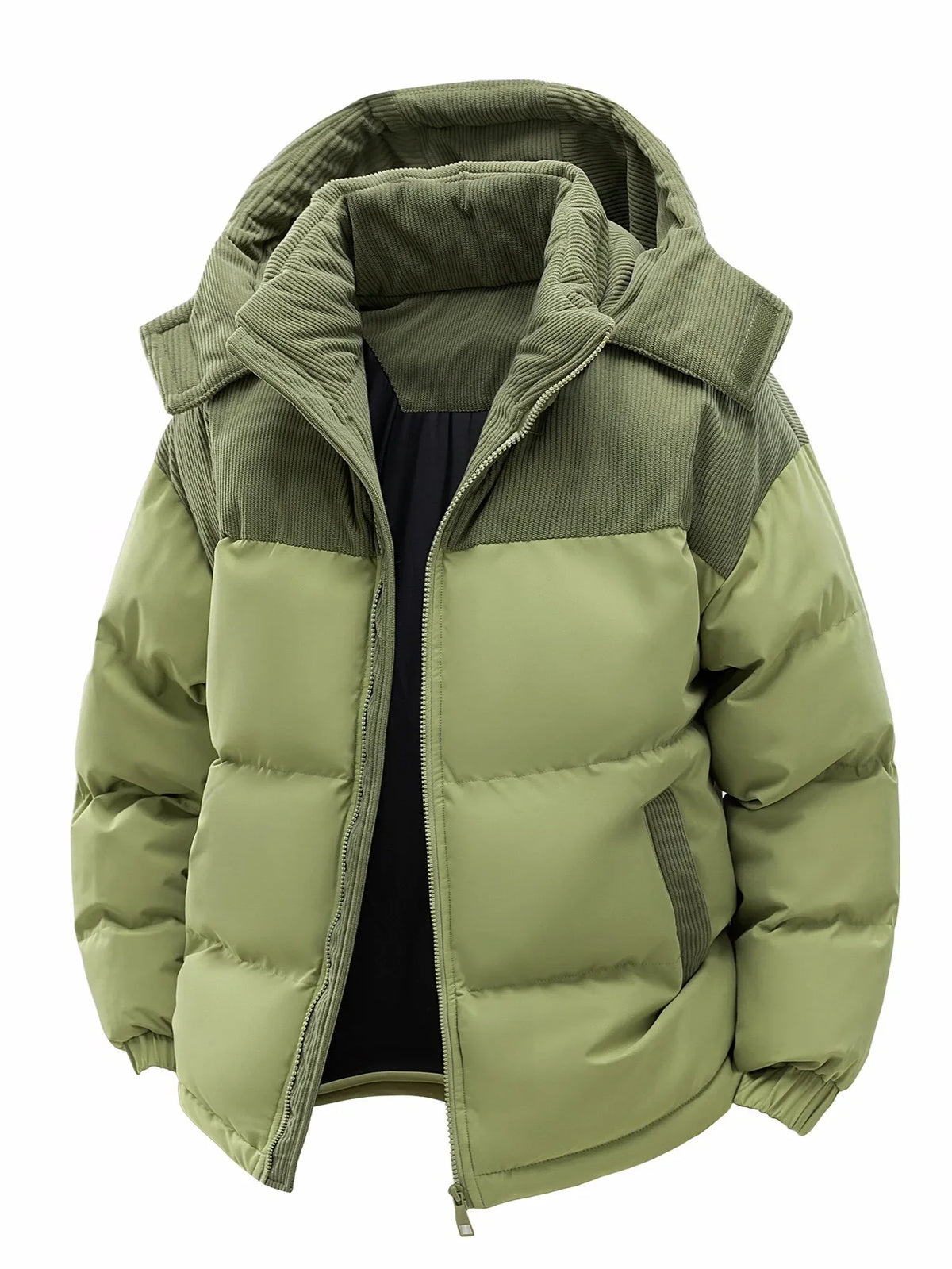 Gepolsterte Winterjacke mit Kapuze und Cord-Details für Herren