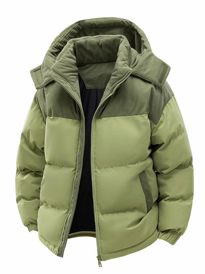 Gepolsterte Winterjacke mit Kapuze und Cord-Details für Herren