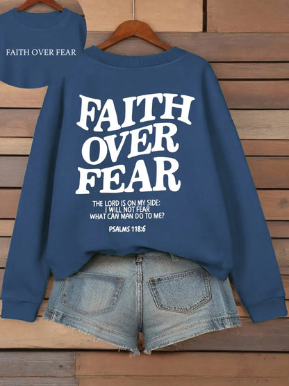 Hoodie mit Kapuze und "Faith Over Fear" Druck, lockere Passform